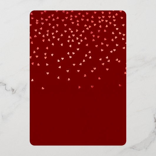 Burgundy Rode Vallende Harten Bruidsuitvaart Folie Uitnodiging (Achterkant)