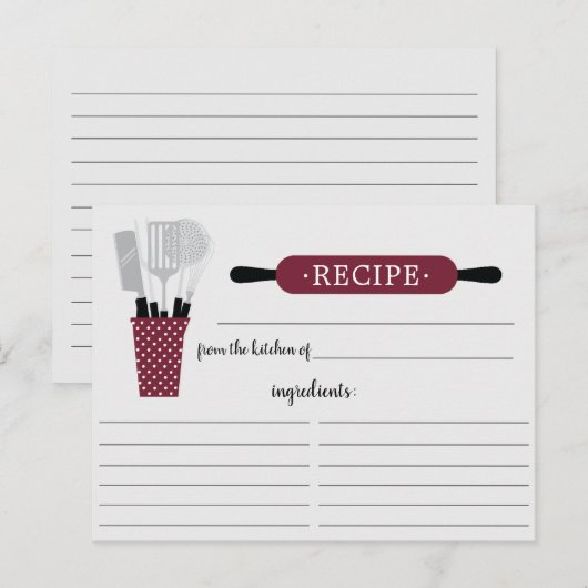 Burgundy Rolling Pin Kitchen Tools Recipcard Briefkaart (Voorkant / Achterkant)