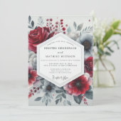 Burgundy Romantic Bloom Wedding Kaart (Staand voorkant)