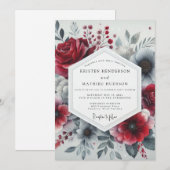 Burgundy Romantic Bloom Wedding Kaart (Voorkant / Achterkant)