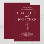 Burgundy Romantic Botanical Wedding Invitation Kaart (Voorkant / Achterkant)