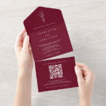 Burgundy Romantic Elegant Botanical Wedding All In One Uitnodiging<br><div class="desc">Burgundy Romantic Elegant Botanical Weddenschap Alle in één uitnodiging</div>