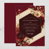 Burgundy Romantic Flora Wedding Kaart (Voorkant / Achterkant)