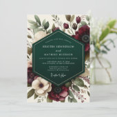 Burgundy Romantic Floral Romance Wedding Kaart (Staand voorkant)