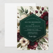 Burgundy Romantic Floral Romance Wedding Kaart (Voorkant / Achterkant)
