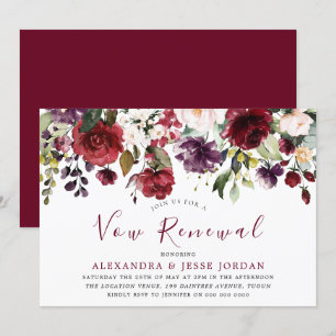 Burgundy Romantic Flowers Vow Renewal Jubileum Kaart