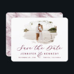 Burgundy Romantic geborsteld Lijst met foto Save The Date<br><div class="desc">Burgundy Romantic geborsteld Lijst met Foto Chic sparen de kaarten van de Datum. Met luxe marmer texture back,  elegant calligraphy Script font plus slim line serif! Bewerk vandaag nog uw exemplaar met uw namen,  datum en foto! ~ Bekijk mijn winkel voor dit ontwerp de volledige trouwsuite!</div>