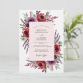 Burgundy Romantic Meadow Wedding Kaart (Staand voorkant)