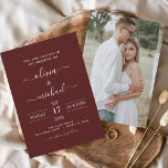 Burgundy Romantic Weddenschap met foto Kaart<br><div class="desc">Burgundy Romantic Wedding Spring of Summer Photo on Back Wedding Invitations - bevat prachtige en elegante scripttypografie met een moderne,  eenvoudige en klassieke kleur voor de speciale dag van de bruiloft.</div>