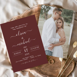 Burgundy Romantic Weddenschap met foto Kaart