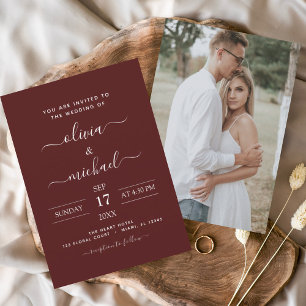 Burgundy Romantic Weddenschap met foto Kaart