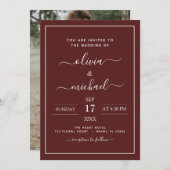 Burgundy Romantic Weddenschap met fotouitnodiging Kaart (Voorkant / Achterkant)