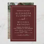 Burgundy Romantic Weddenschap met fotouitnodiging Kaart (Voorkant / Achterkant)