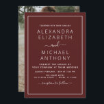 Burgundy Romantic Weddenschap met fotouitnodiging Kaart<br><div class="desc">Burgundy Romantic Wedding Spring of Summer Photo on Back Wedding Invitations - bevat prachtige en elegante scripttypografie met een moderne,  eenvoudige en klassieke kleur voor de speciale dag van de bruiloft.</div>