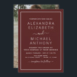 Burgundy Romantic Weddenschap met fotouitnodiging Kaart<br><div class="desc">Burgundy Romantic Wedding Spring of Summer Photo on Back Wedding Invitations - bevat prachtige en elegante scripttypografie met een moderne,  eenvoudige en klassieke kleur voor de speciale dag van de bruiloft.</div>