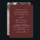 Burgundy Romantic Weddenschap met fotouitnodiging Kaart<br><div class="desc">Burgundy Romantic Wedding Spring of Summer Photo on Back Wedding Invitations - bevat prachtige en elegante scripttypografie met een moderne,  eenvoudige en klassieke kleur voor de speciale dag van de bruiloft.</div>