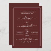 Burgundy Romantic Wedding Modern Typografie Invita Kaart (Voorkant / Achterkant)