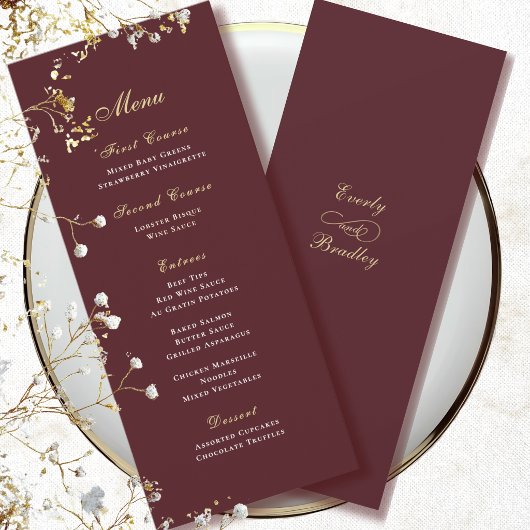 Burgundy Rood Achtergrond Goud Wit Script Menu Kaart