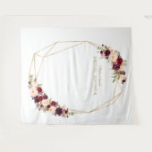 Burgundy Rood Bloem Goud Bruiloft Foto Booth Wandkleed (Voorkant (horizontaal))