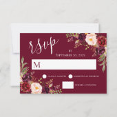 Burgundy Rood Bloemendecoratie Handgeschreven Trou Kaart (Voorkant)