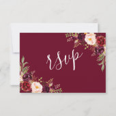 Burgundy Rood Bloemendecoratie Handgeschreven Trou Kaart (Achterkant)