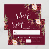 Burgundy Rood Bloemendecoratie Handgeschreven Trou Kaart (Voorkant / Achterkant)