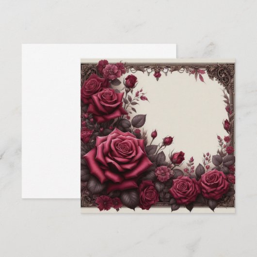 Burgundy Rood Bloemmotief Kaart Sjabloon (Voorkant / Achterkant)