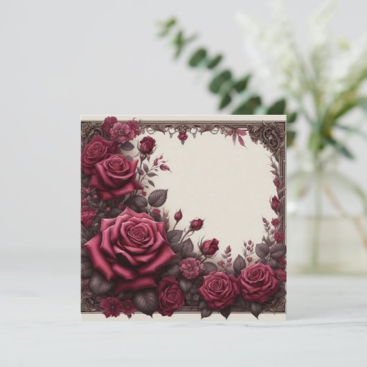 Burgundy Rood Bloemmotief Kaart Sjabloon (Staand voorkant)