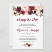 Burgundy Rood Bloemmotief Wijziging Datumkaart Kaart (Voorkant)