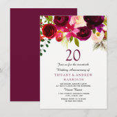 Burgundy Rood Boho Bloem 20e Huwelijksjubileum Kaart (Voorkant / Achterkant)