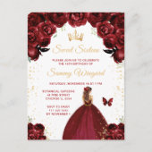 Burgundy Rood Bruin Haar Prinses Sweet Sixteen Briefkaart (Voorkant)