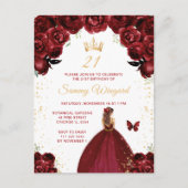 Burgundy Rood Bruin Haar Prinses Verjaardagsfeestj Briefkaart (Voorkant)