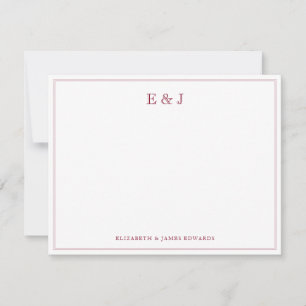 Burgundy Rood Elegant Vintage Koppel Initiaal Notitiekaartje