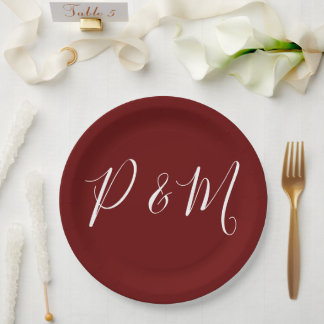 Burgundy Rood en Wit Minimalistisch Huwelijk Papieren Bordje