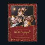 Burgundy Rood Goud 3Foto Magnetische Verlovingskaa Uitnodiging<br><div class="desc">Gouden confetti versiert de burgundyrode achtergrond zowel aan de voor- als achterkant. Drie foto's van het stel zijn te zien op de voorkant. Alle tekst hieronder,  inclusief de grote 'We zijn verloofd',  kan worden bewerkt om uw unieke verlovingsaankondiging aan te passen.</div>