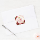 Burgundy Rood Gouden Bloem Koningin Diadeem Bedank Vierkante Sticker (Envelop)