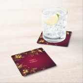 Burgundy Rood Gouden Bloemen Kerst Papier Onderzet Kartonnen Onderzetters (Insitu)