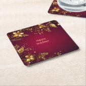 Burgundy Rood Gouden Bloemen Kerst Papier Onderzet Kartonnen Onderzetters (Schuin)