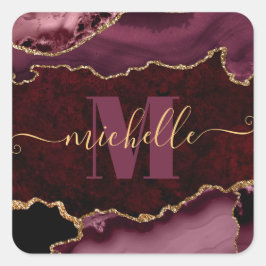 Burgundy rood & gouden glinsterende marmeren agaat vierkante sticker