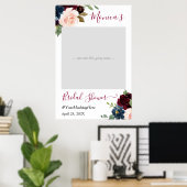 Burgundy Rood Marine Bloem Bruidsdouche Fotohokje Poster (Thuiskantoor)