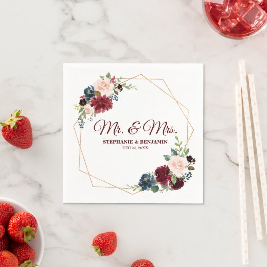 Burgundy Rood Marine Bloem Geometrische Papieren S Servetten (Insitu)