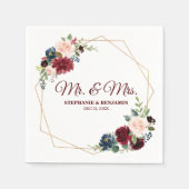 Burgundy Rood Marine Bloem Geometrische Papieren S Servetten (Voorkant)