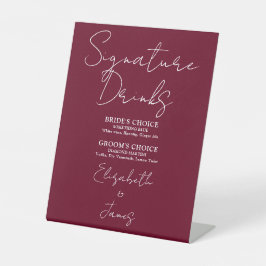 Burgundy Rood Minimalistisch Script Handtekening D Reclamebord Met Voetstuk