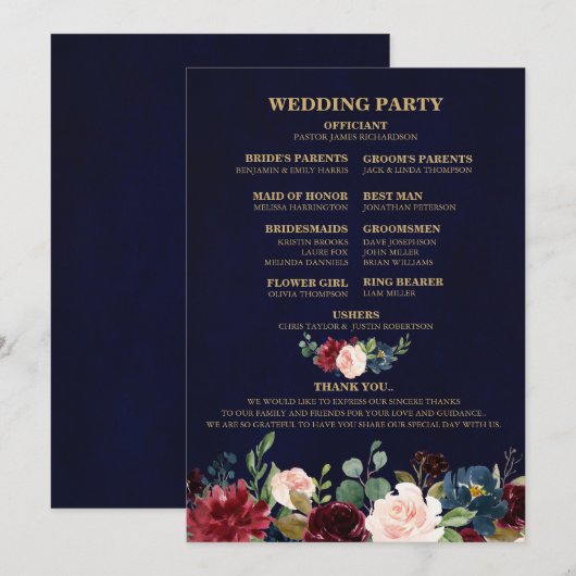 Burgundy Rood Navy Bloem Rustic Boho Waier Rug Programmakaart (Voorkant / Achterkant)