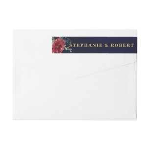 Burgundy Rood Navy Bloem Rustieke Boho Adreslabel