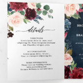 Burgundy Rood Navy Drie-delig Trouw Uitnodigingska Drieluik Aankondiging (Binnenzijde eerst)