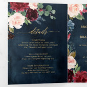 Burgundy Rood Navy Goud Driehoekige Trouw Uitnodig Drieluik Aankondiging (Binnenzijde eerst)