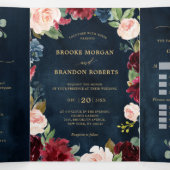 Burgundy Rood Navy Goud Driehoekige Trouw Uitnodig Drieluik Aankondiging (Binnenkant midden)