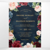 Burgundy Rood Navy Goud Drievoudig Huwelijksuitnod Drieluik Aankondiging (Binnenkant midden)