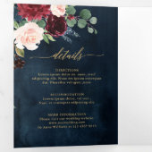 Burgundy Rood Navy Goud Drievoudig Trouw Uitnodigi Drieluik Aankondiging (Binnenzijde eerst)